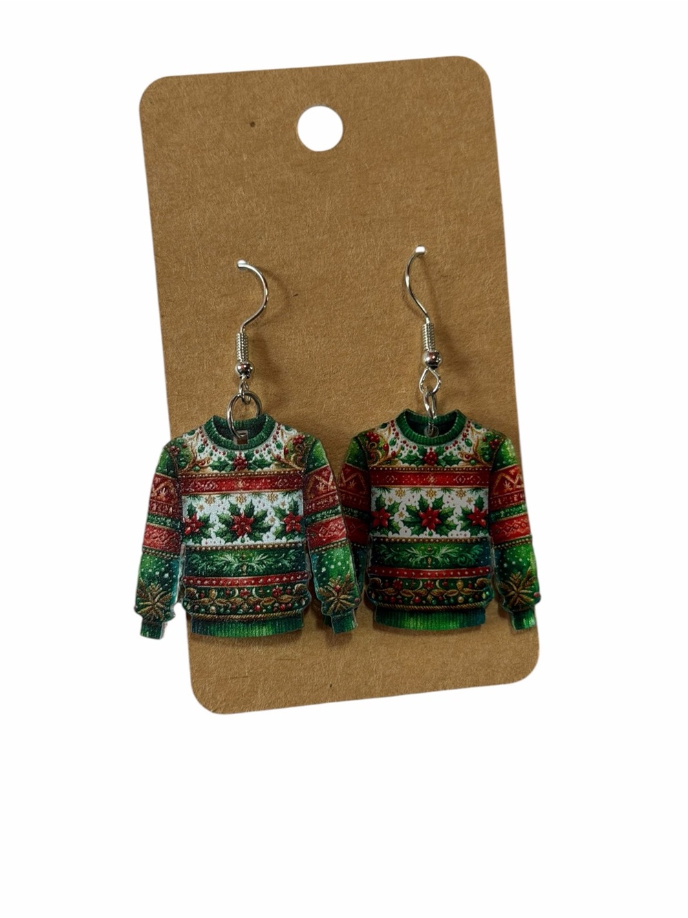 Holiday Green Fair Isle Sweater Earrings - Women Sweaters